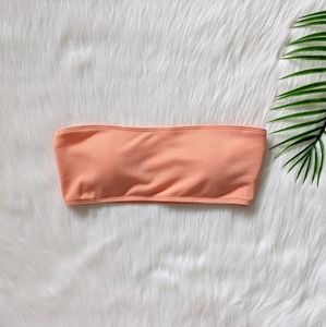 NWOT Peachy pink ribbed bandeau strapless bikini top